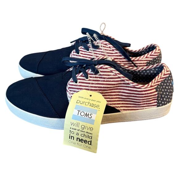 TOMS Paseo Americana Canvas Flag Sneaker Shoe Lace Up Stars Stripes Men’s 11 US - Picture 1 of 10